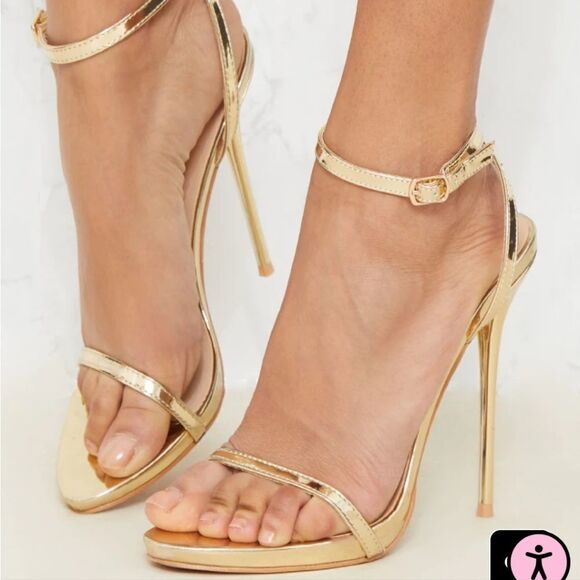 BRAND NEW PIERRE DUMAS GOLD STUDDED ANKLE AND ADJUSTABLE BUCKLE STRAP SANDAL - Picture 1 of 13